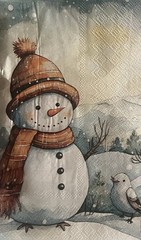 Two Individual dinner Decoupage Napkins Winter Theme Snowman/deer/santa/bird