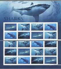 2 Sheets Of 20 US Forever Shark Stamps, Unused.