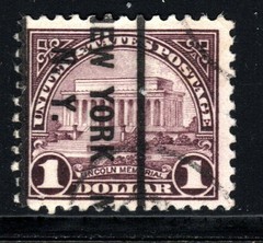 U.S. Stamp (circa 1922-25) – $1 Lincoln Memorial – precancelled (perf 11) SC#571