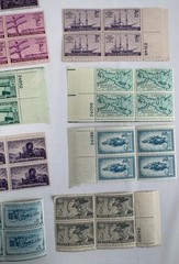 13 Different US Commemorative Plate Blocks of 4 MNH 1944–1952 Americana