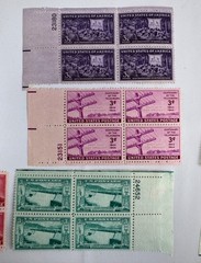 13 Different US Commemorative Plate Blocks of 4 MNH 1944–1952 Americana