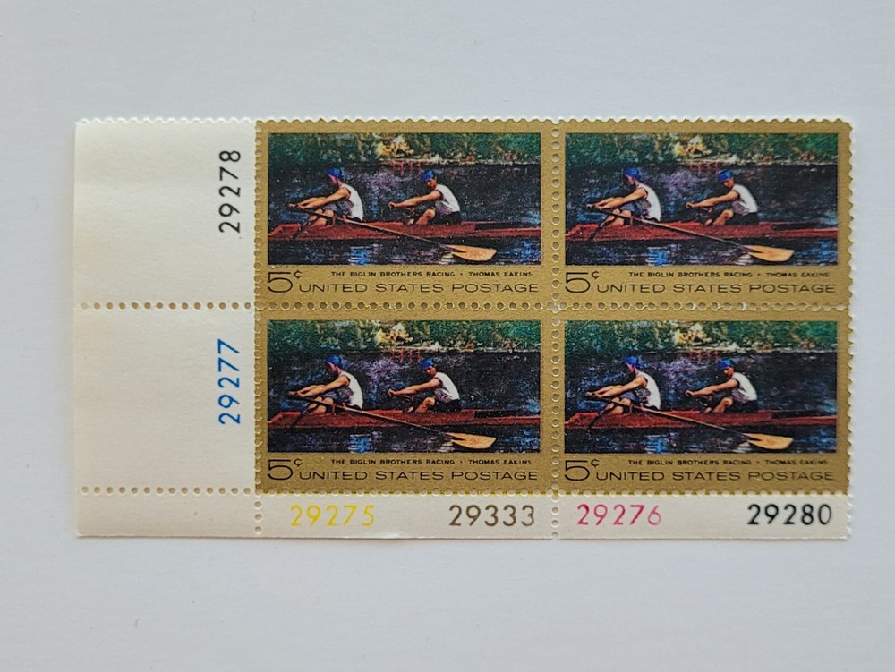 1967 The Biglin Brothers Racing 5c Block of 4 US Postage Stamps Sc #1335 MNH OG