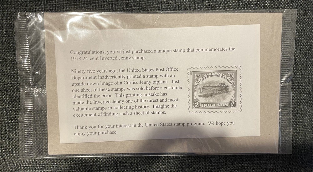 USPS Commemorative Stamp 1918 24 Cent Inverted Jenny, Sealed Pack (Mint)