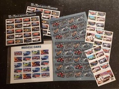 Lot of 8 Sheets Muscle Cars, 50s Fins, Motorcycles Postage Stamp MNH Full Sheets