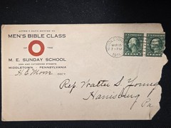 US Stamps 1915 1 Cent Washington on Men’s Bible Class Envelope