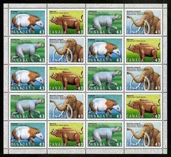 Canada -Full Pane of 20 – 1994, Prehistoric Life in Canada: Mamals #1529-32 MNH