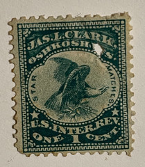 Jas.L.Clark, Oshkosh, WIS Star Matches Green Eagle 1C Stamp with defect