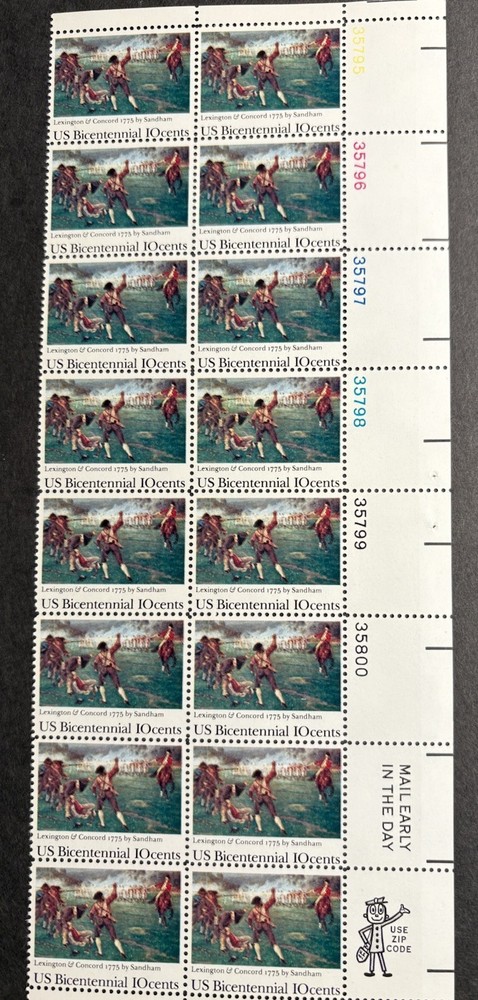 1975 US Scott #1563, 10c Battle of Lexington and Concord Stamps, MNH Block of 16