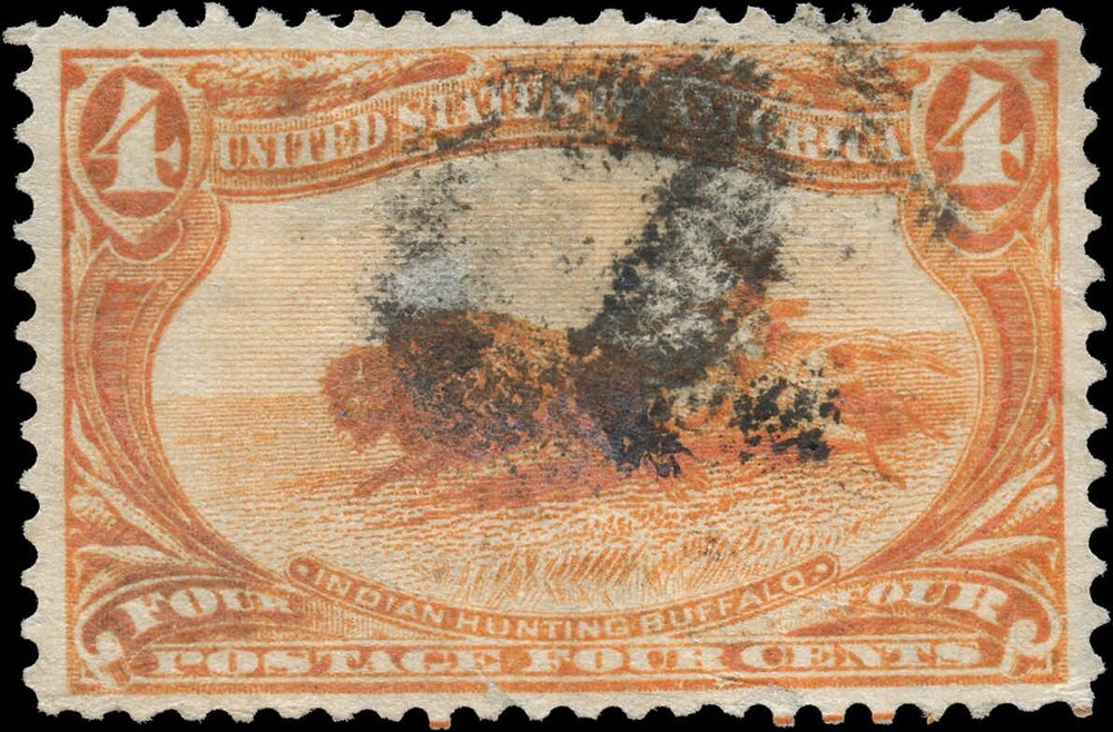 USA Used F-VF 4c Scott #287 1898 Indian Hunting Trans-Mississippi Stamp