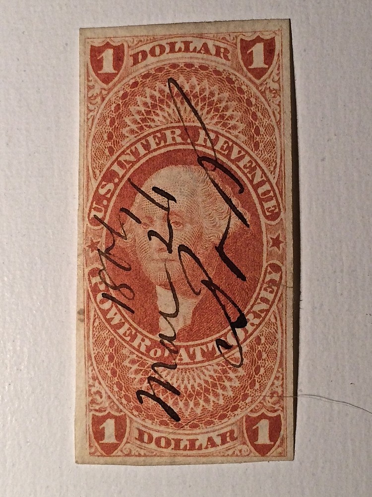 US INTERNAL REVENUE POWER OF ATTORNEY 1 DOLLAR STAMP Scott’s # R75A
