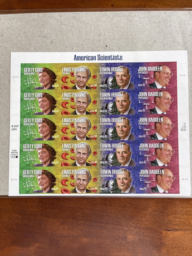 US Scott #4224-4227 American Scientists 2007 Full Mint Sheet 20 41cent Stamps