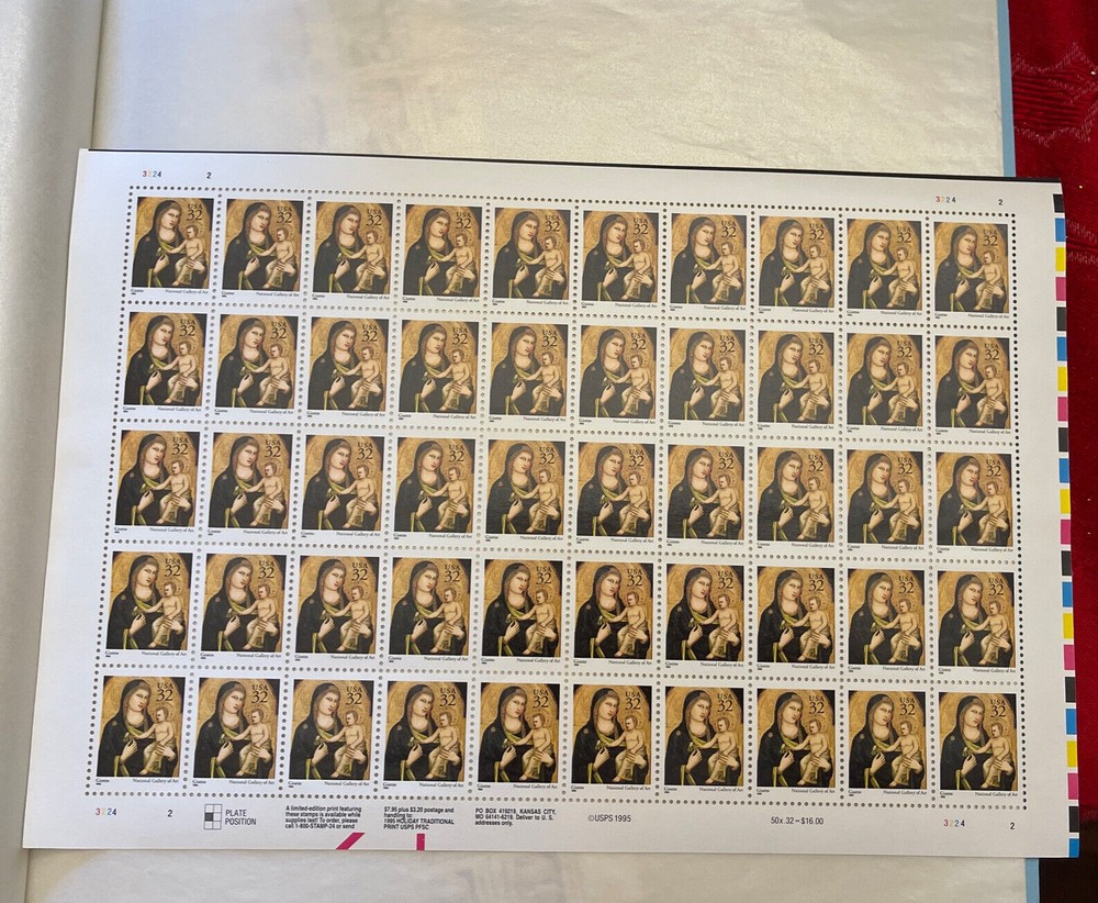 1996 Christmas Madonna & Child Matteis full sheet 50 X 32 cent stamps # 3107 MNH