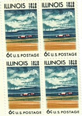 ILLINOISE STATEHOOD-Block of 4 Collectible Unused 1968 Stamps–FREE SHIPPING