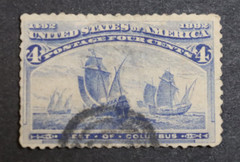 Fleet Of Columbus 4 Cent US Postage Stamp Ultramarine Blue