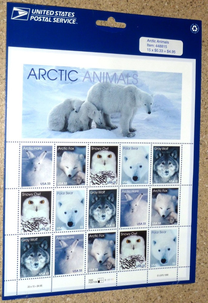 USPS Sealed Sheet of 15 Arctic Animals 33¢ Stamps USA Scott 3572-76 MNH