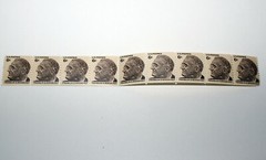Franklin Roosevelt 6 cent stamps from a coil Brown 9 stamps