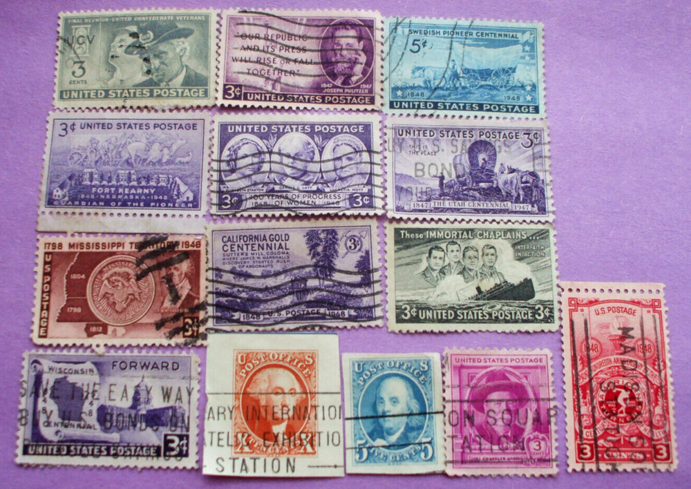 (14)1947-48/1951 Used US Postage Stamps Commemoratives Utah Progress Women etc