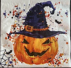 (TWO Individual Paper LUNCHEON Decoupage Napkins – Halloween Pumpkin/6.5×6.5