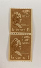 Martha Washington Coil Pair 1 1/2 cent brown stamp 1939 #849 Unused MNH M2919