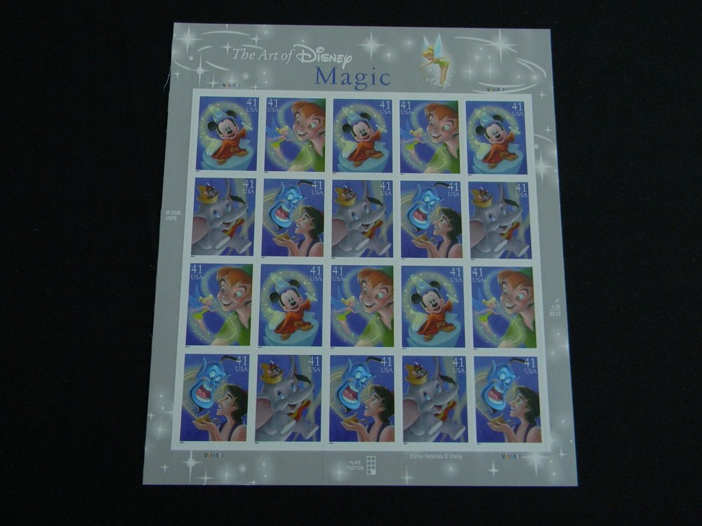 The Art of Disney: Magic, Full Sheet of Twenty Stamps Scott 4192-95
