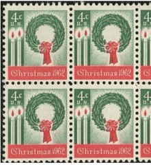 United States 4¢ Christmas Wreath Candle Postage Stamp #1205 Pack of 100 Singles