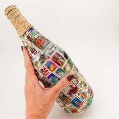 US Postage Stamp Covered Bottle Handmade Pop Culture Art «The Last One Mom Made»