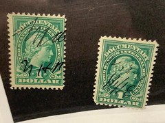 US Revenue (Scott R240a) 1917-33 $1 Green Liberty Documentary Used (2x)