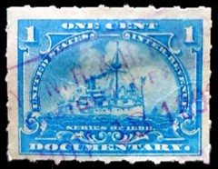 1898 Documentary Battleship Internal Revenue 1 Cent Blue Stamp
