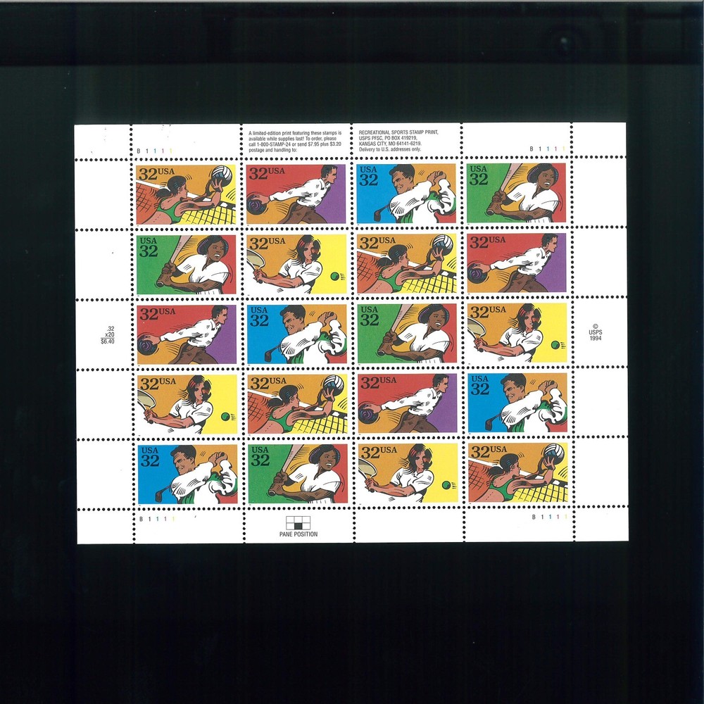United States 32¢ Recreational Sports Postage Stamp #2961-65 MNH Full Sheet