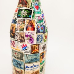 US Postage Stamp Covered Bottle Handmade Pop Culture Art «The Last One Mom Made»