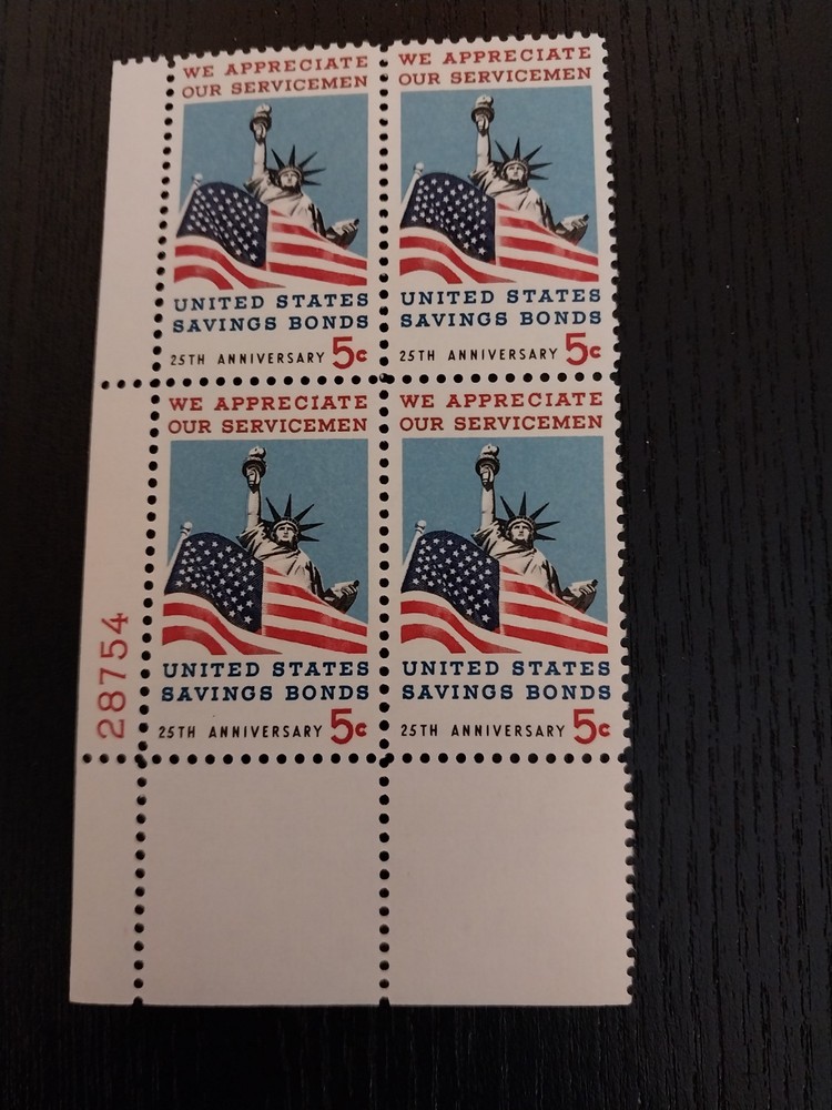 Block Of Stamps 5 Cents US Saving Bonds 25th Anniversary Unused