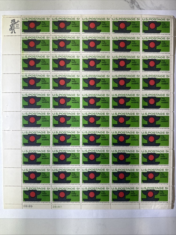 Stamp US Postage 5c 5 Cent Sheet OF 50 Stamps Stop Traffic Accidents EEE 1965