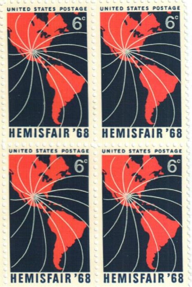 HEMISFAIR 1968–Block of 4 Collectible Unused 1968 Stamps-FREE SHIP