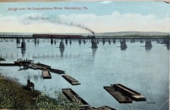 Red Two Cent Stamp On Postcard Harrisburg PA Susquehanna River Steam Locomotive