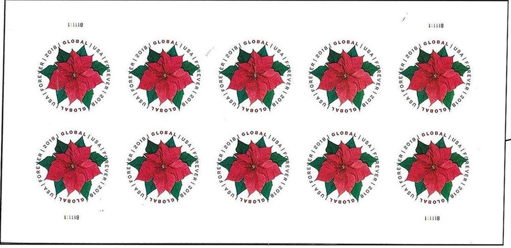 Global Poinsettia 1 Sheet of 10 International First Class 1 10