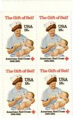 RED CROSS AMERICAN BLOCK OF 4 COLLECTIBLE UNUSED 1981 STAMPS—-FREE SHIPPING