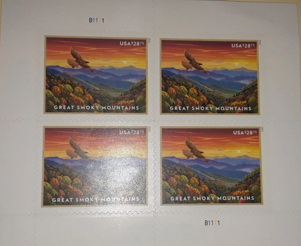 Four(4) Single EXPRESS Postage Stamps of $28.75 GREAT SMOKY MOUNTAINS. US #5752
