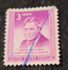 # 975 – 1948 3c Will Rogers Oklahoma’s Favorite Son ~ USA Used Stamp +2 FREE