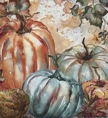 Two Individual Paper LUNCHEON Decoupage Napkins – Fall/ Pumpkin/watercolor 6.5”
