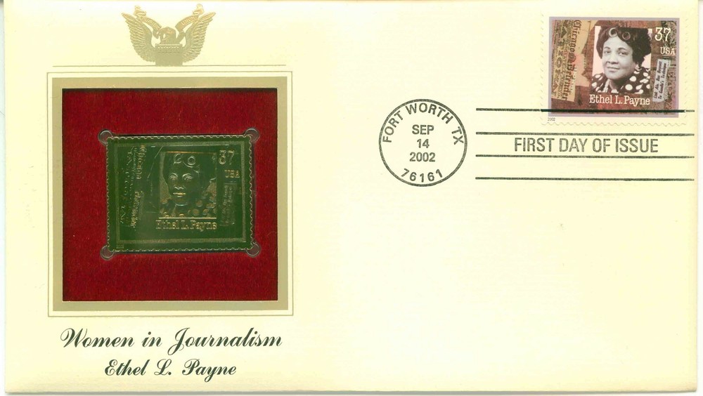 First Day Of Issue Sep 14 02 Fort Worth TX 22kt Gold Replica Ethel L. Payne