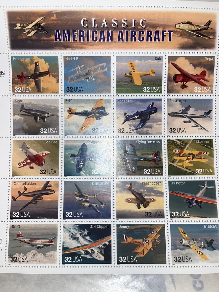 US SCOTT 3142 PANE OF 20 CLASSIC AMERICAN AIRCRAFT STAMPS 32 CENT FACE MNH