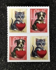2023USA #5745-5746 Forever Love Series – Kitty & Puppy Block of 4 – Mint NH