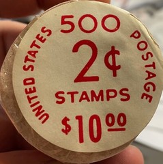RARE 1954 2 CENT STAMPS 500 STAMP COIL ROLL ORIGINAL WRAPPING THOMAS JEFFERSON