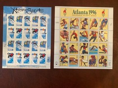 US Postage Stamp Lot of 2 Sheets-Extreme Sports Snowboard, 1996 Atlanta Olympics