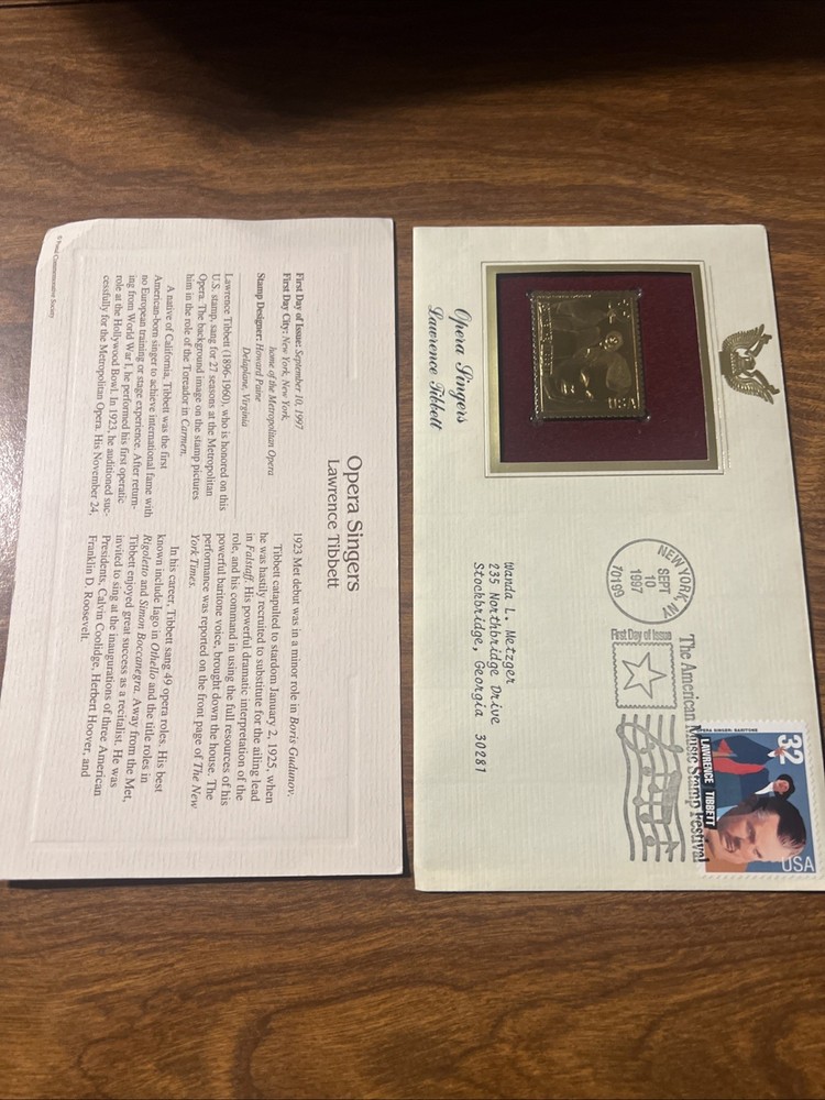 Lawrence Tibbett 1997 FIRST DAY ISSUE 32 CENT STAMP GOLD Opera Singers NY