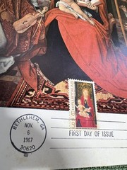 MADONNA and CHILD with ANGELS by Memling 11×14 Print w/Bethlehem stamp (1967)