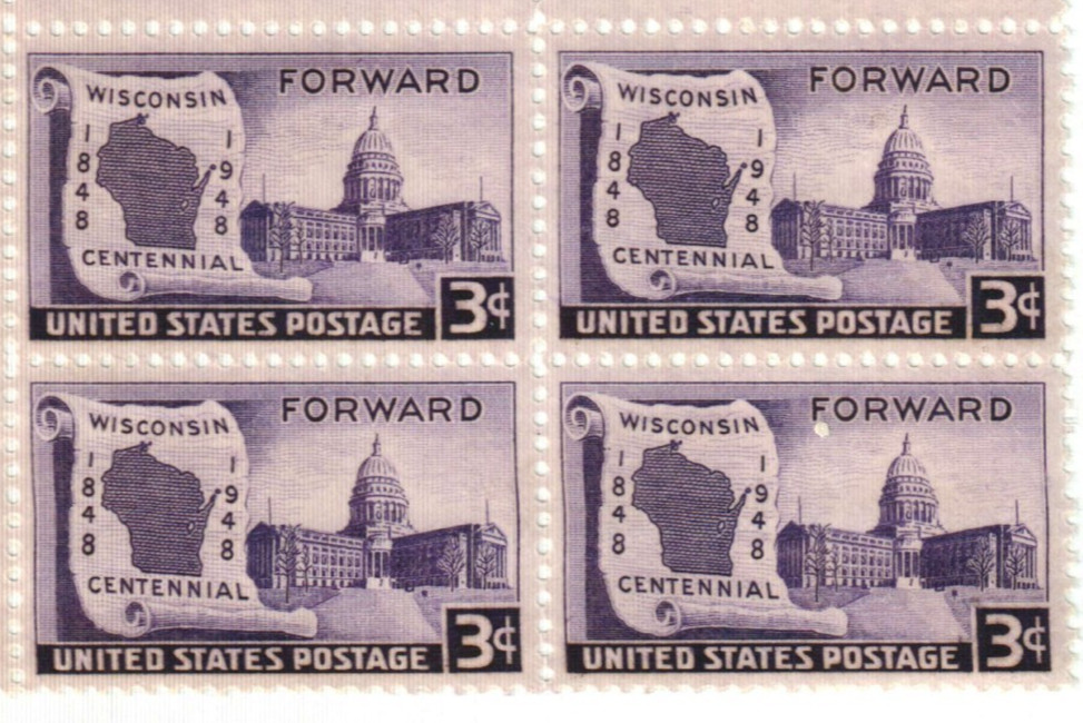 United States 3¢ 1948 Wisconsin Statehood Postage Stamp #957 x 100 Singles