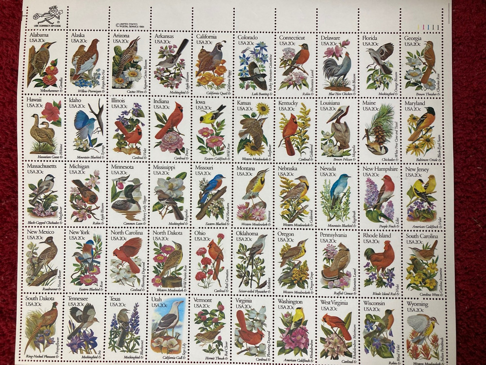 USPS 1982 State Birds & Flowers FULL SHEET MINT UNUSED (items #1953-2002)