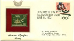 First Day Of Issue Jun 11 1992 Baltimore, MA 22kt Replica Summer Olympics Boxing