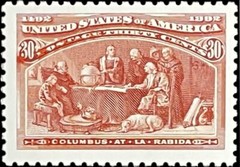 30c COLUMBUS ANNOUNCING AT LA RABIDA, US, DISCOVERY OF AMERICA, 1992 RE-ISSUE